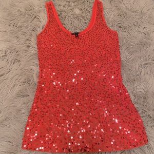 Express Sequin Coral Color Tank